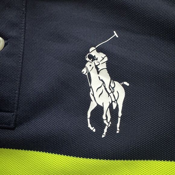 Polo Ralph Lauren Youth Small US Open 2023 Striped Polo Shirt Navy Green Neon - Picture 6 of 9
